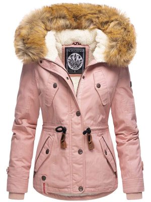 Warm ladies designer winter jacket with hood and teddy fur