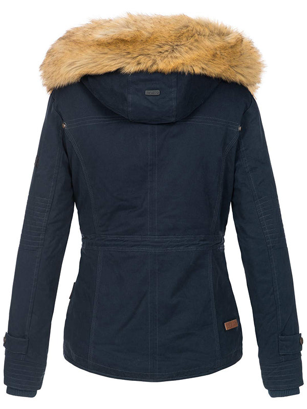 Warm ladies designer winter jacket with hood and teddy fur