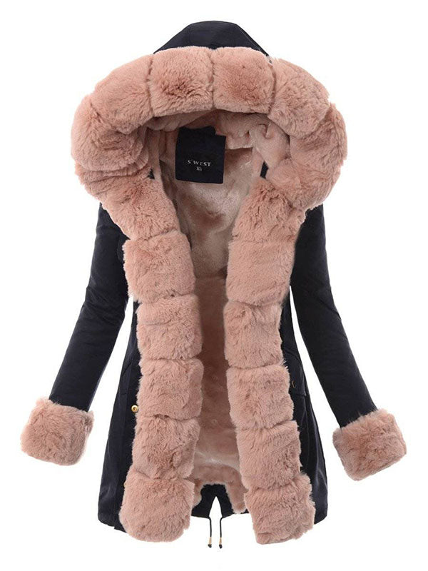 Ladies winter parka coat navy blue with pink fur