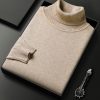 Men's casual autumn and winter apricot high neck sweater