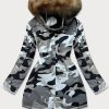 Ladies grey camouflage winter parka coat