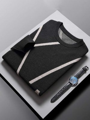 Men's Autumn and Winter Black Solid Sweater