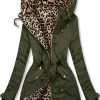 Leopard print double-sided parka, khaki