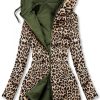 Leopard print double-sided parka, khaki