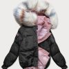 Women's short oversized winter jacket black/pink