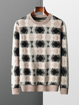 Knitted jacquard contrasting cashmere sweater