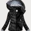 Short women's winter hooded jacket black