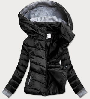 Short women's winter hooded jacket black