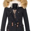 Warm ladies designer winter jacket with hood and teddy fur