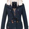 Warm ladies designer winter jacket with hood and teddy fur