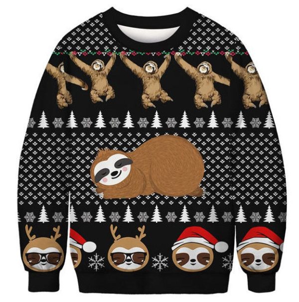 Unisex 3D Animal Sloth Print Christmas Sweatshirt / [blueesa] /