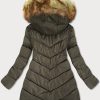 Khaki Quilted Ladies Hooded Jacket