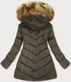 Khaki Quilted Ladies Hooded Jacket