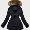 Women's winter parka bear navy blue / brown